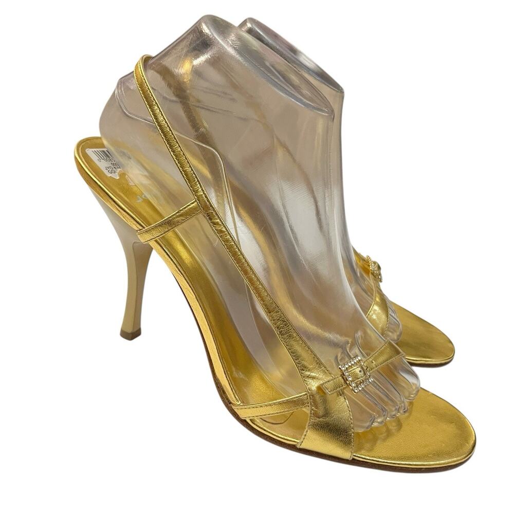 Y2K Joey O Gold Stiletto Heels 8.5M Strappy Rhinestone Buckle Clubwear Party